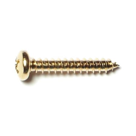 Midwest Fastener Sheet Metal Screw, #8 x 1 in, Brass Plated Steel Pan Head Phillips Drive, 40 PK 64146